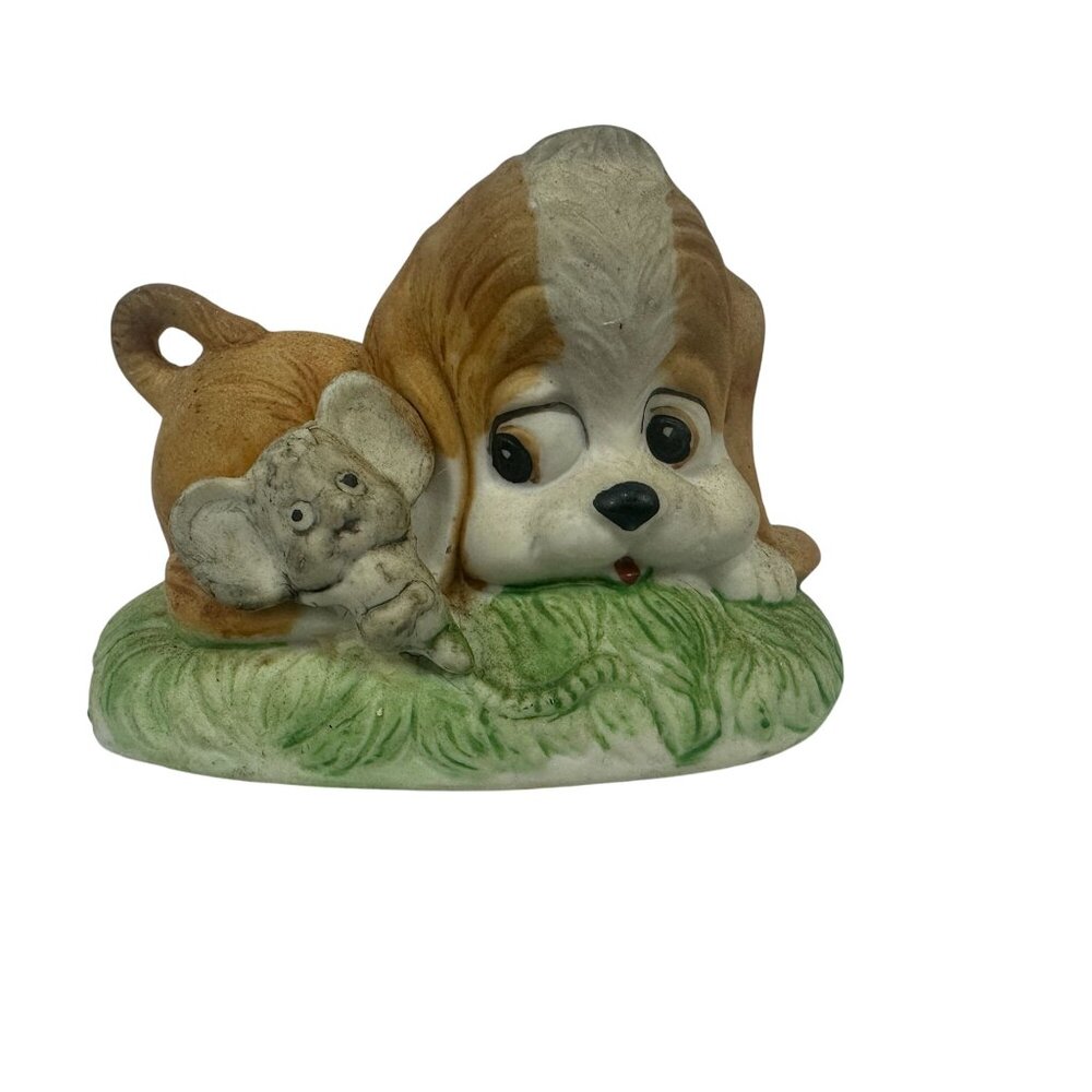 Vintage Brinns Taiwan Puppy Dog Figurine Brown/White Ceramic Collectible Cute